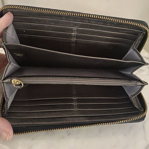 COACH Madison Gathered Leather Large Accordion Zip Around Wallet Black - Picture 7 of 11